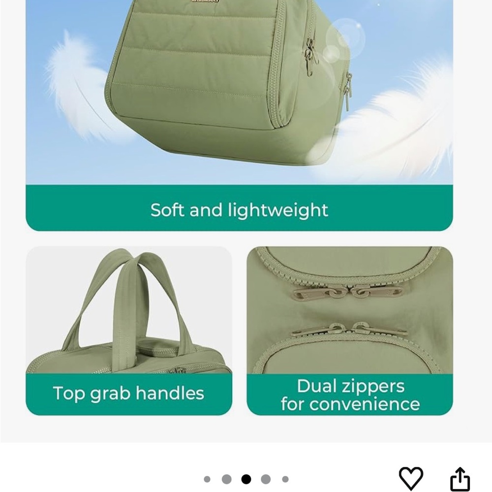 NWT Bagsmart Army Green Toiletry Bag Quilted, never used - Picture 6 of 10